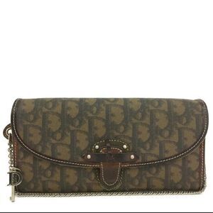 Christian Dior Trotter Canvas Leather Chain Long Bifold Wallet /1A5283